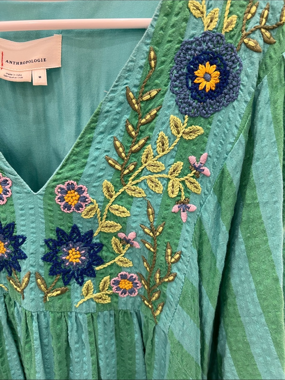 Anthropologie Embroidered Seersucker Tunic Dress - M - Picture 5 of 11